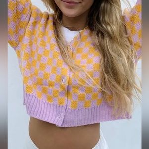 NWOT Knit Checkerboard cropped cardigan